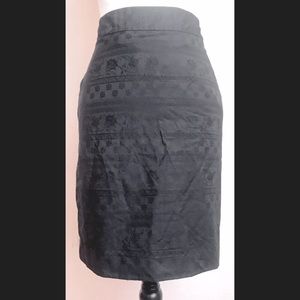 Black Embroidered Pencil Skirt: High Waist & Knee Length, Straight A-Line, Sz. 2